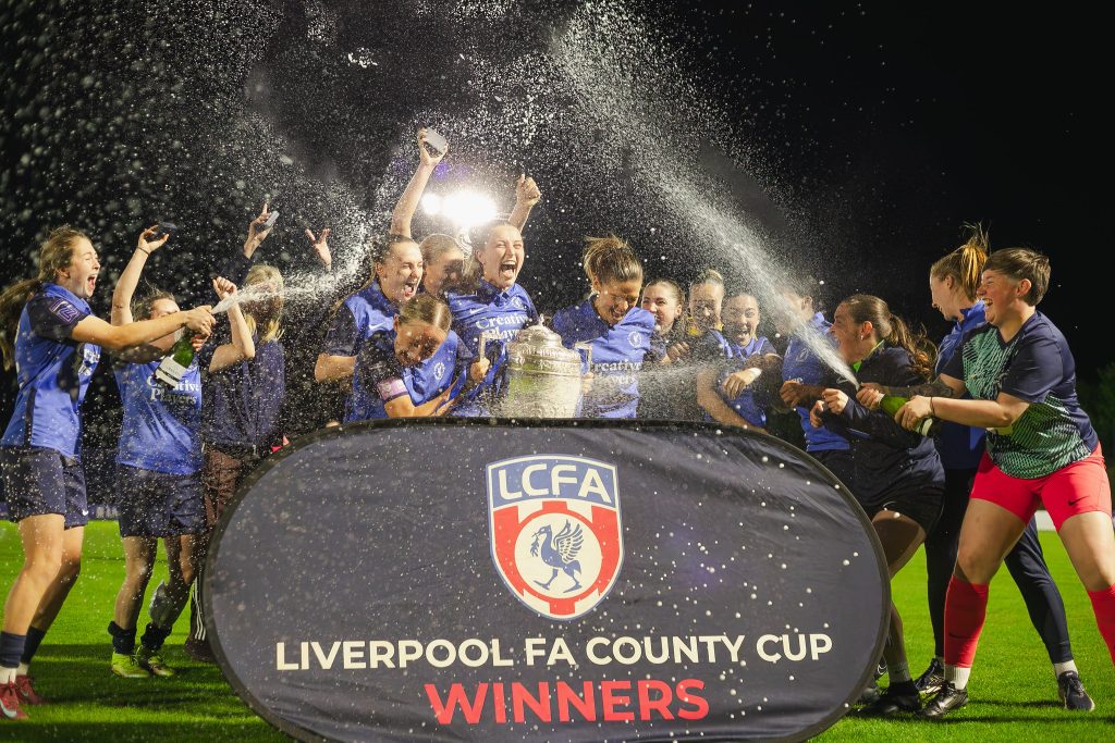 Celebratory image of Liverpool Feds winning the LCFA County Cup